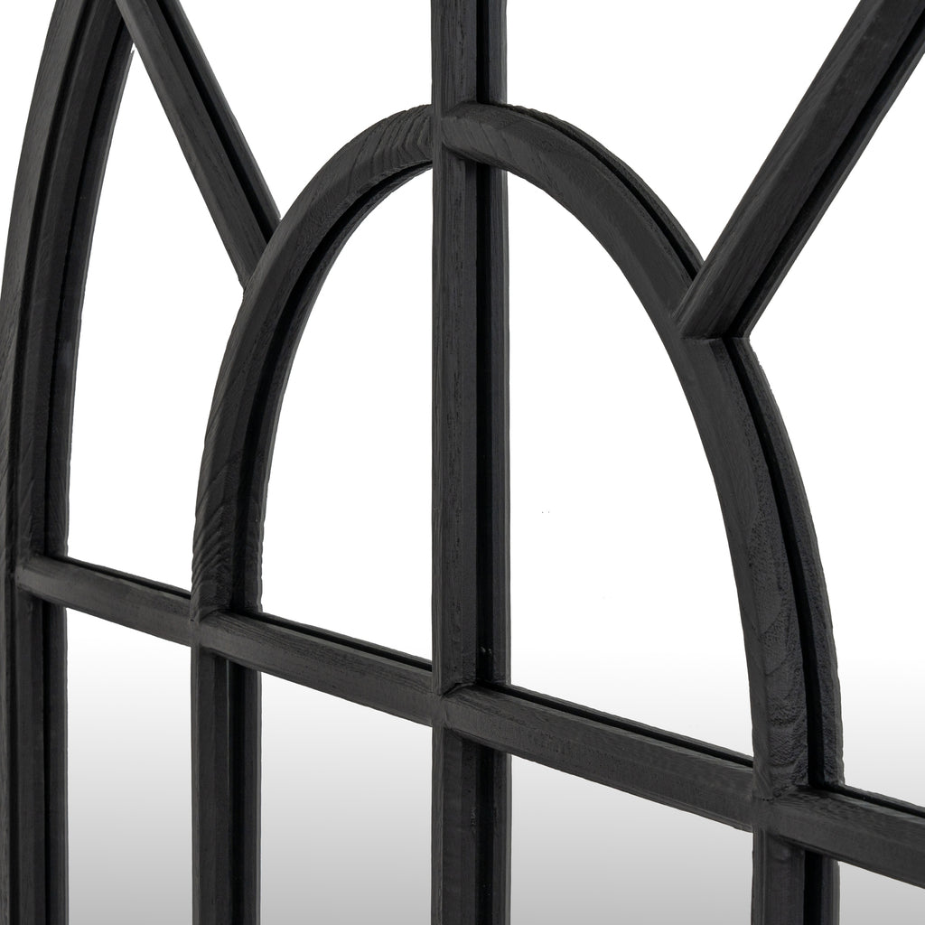 Black Wood Arched Window Mirror