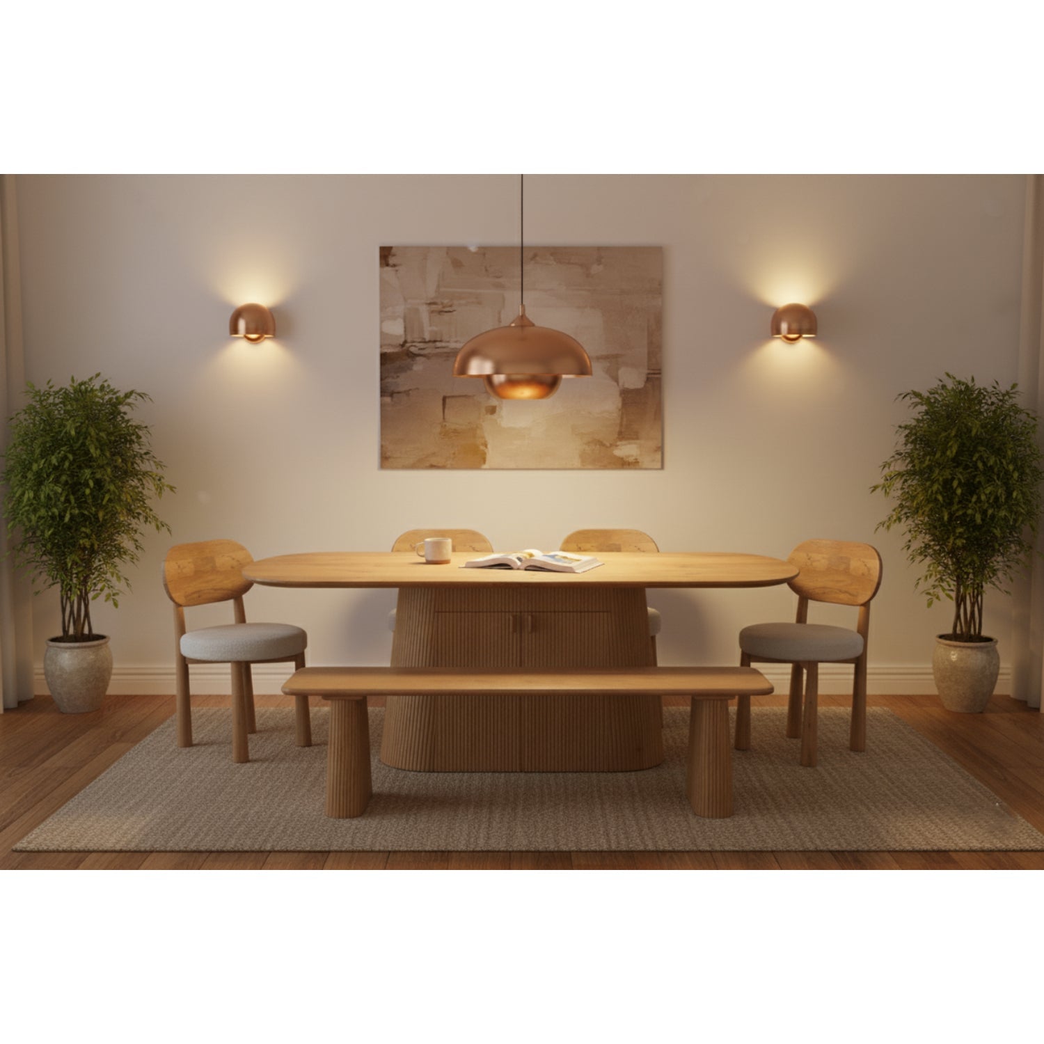 Austin Solid Wood 200cm Dining Table with Storage Sideboard