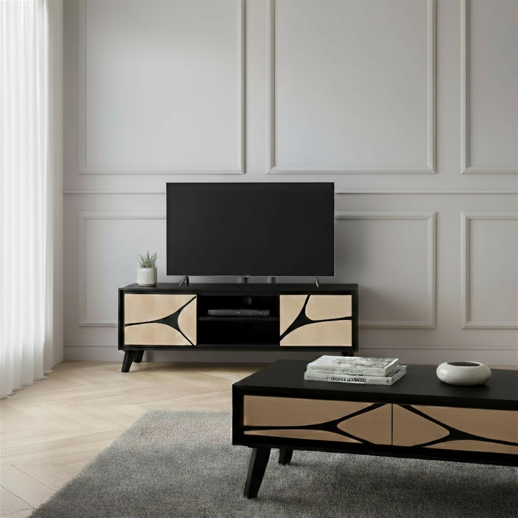 Boho Solid Wood Tv Cabinet With Wooden Legs