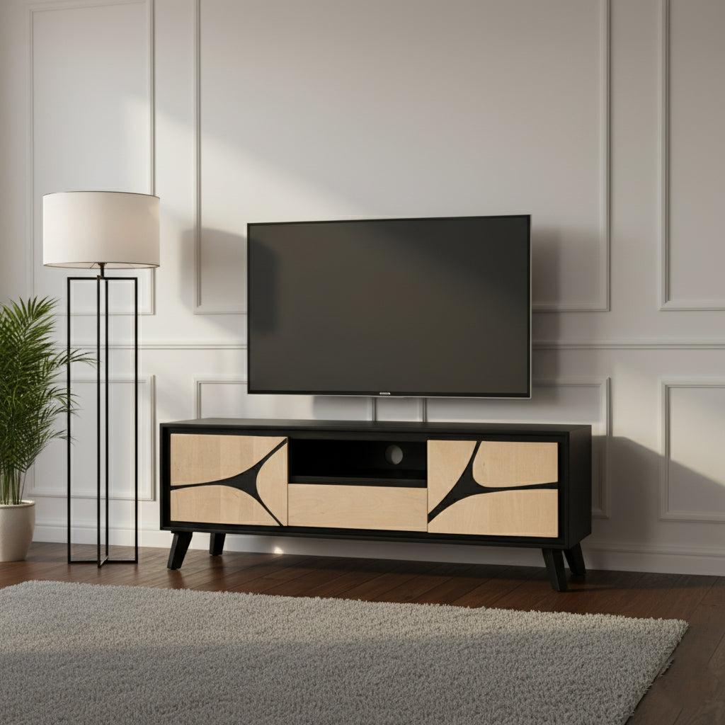 Boho Solid Wood Tv Cabinet With Wooden Legs