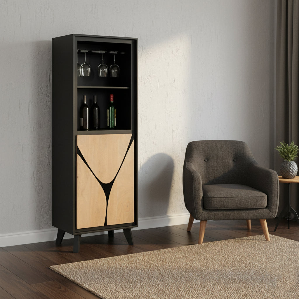 Boho Wooden Bookcase With 2 Doors