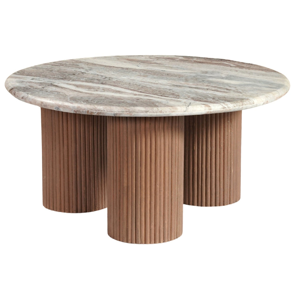 Ashford Round Marble Top with Wood Pedestal Coffee Table