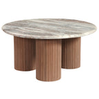 Ashford Round Marble Top with Wood Pedestal Coffee Table