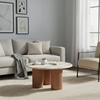 Ashford Round Marble Top with Wood Pedestal Coffee Table