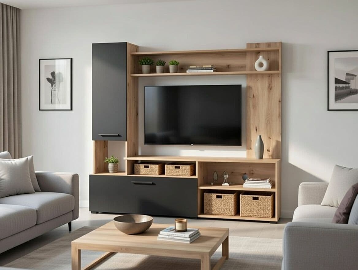 Algarve Artisan Oak Effect And Black TV Entertainment Unit — main product view