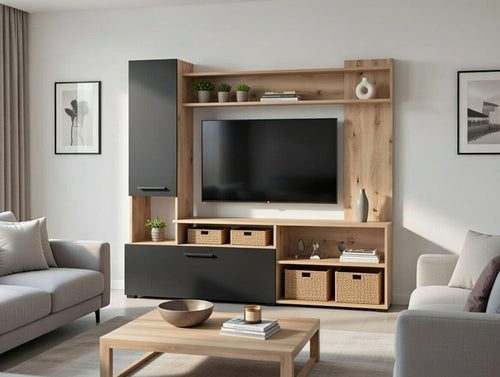 Algarve Artisan Oak Effect And Black TV Entertainment Unit — main product view