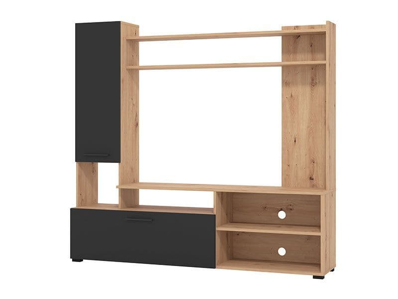 Algarve Artisan Oak Effect And Black TV Entertainment Unit — angled product view