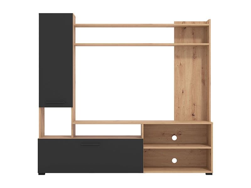Algarve Artisan Oak Effect And Black TV Entertainment Unit — front product view