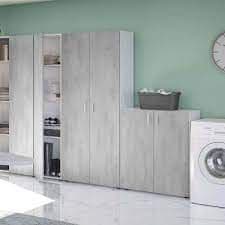 Alonso 2 Door Grey And White Wide Universal Wall Storage Cupboard — utility room lifestyle view