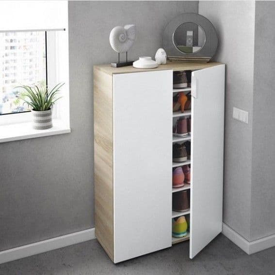 Alvaro White And Oak Effect 30 Pairs Shoe Cupboard Cabinet — front view