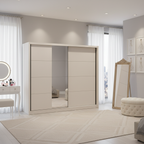 Alvira Cashmere Taupe 251cm Extra Large Mirrored Sliding Door Wardrobe — bedroom lifestyle view