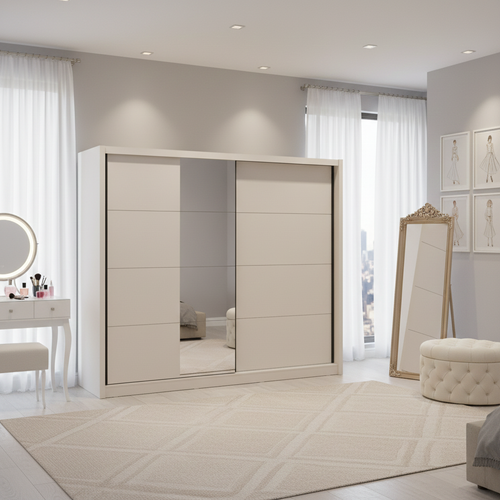 Alvira Cashmere Taupe 251cm Extra Large Mirrored Sliding Door Wardrobe — bedroom lifestyle view