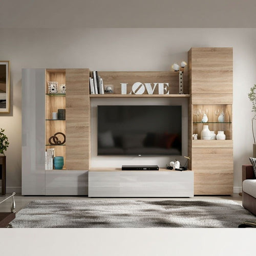 Amora White and Oak Wall Entertainment Unit — main product view