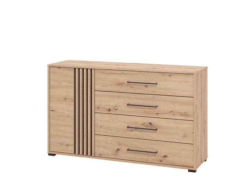 Asmara Oak Effect And Black 4 Drawer Sideboard — front product view