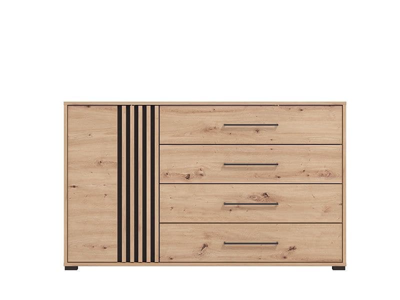 Asmara Oak Effect And Black 4 Drawer Sideboard — side product view