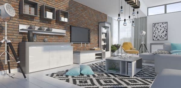 Athens Grey and White Gloss 3 Door Sideboard With Lights