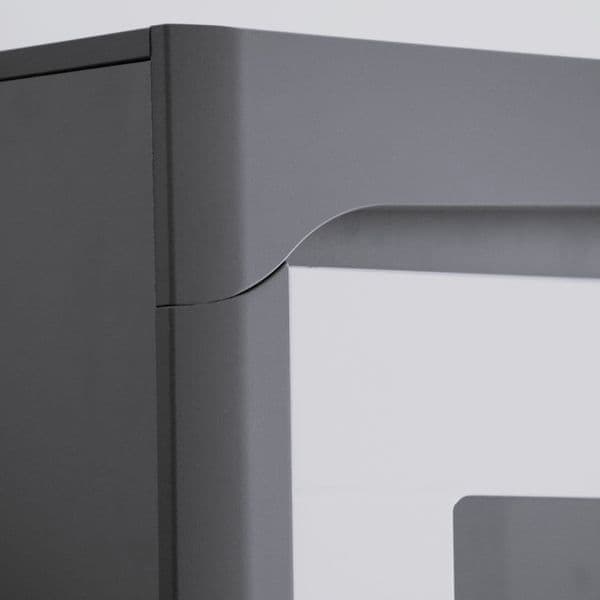 Athens Grey And White Gloss Low Wide Display Cabinet with LED Lights — alternate side view