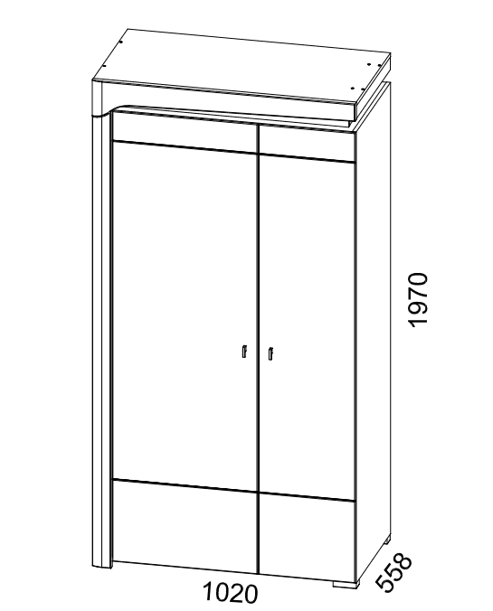 Athens Grey And White Gloss 2 Door Wardrobe With LED Lights — dimensions