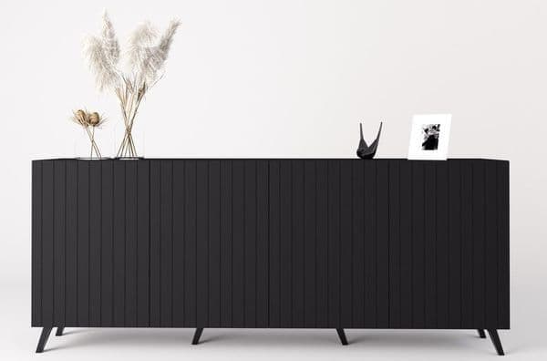 Atlantis Matte Black Wide 4 Door Sideboard — front styled view