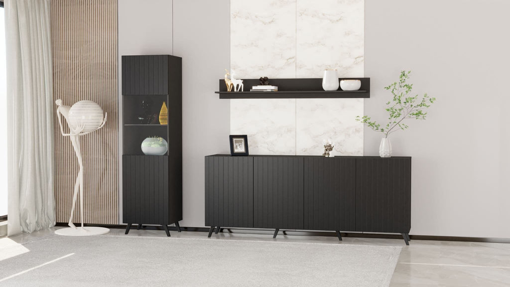 Atlantis Matte Black Tall Display Cabinet