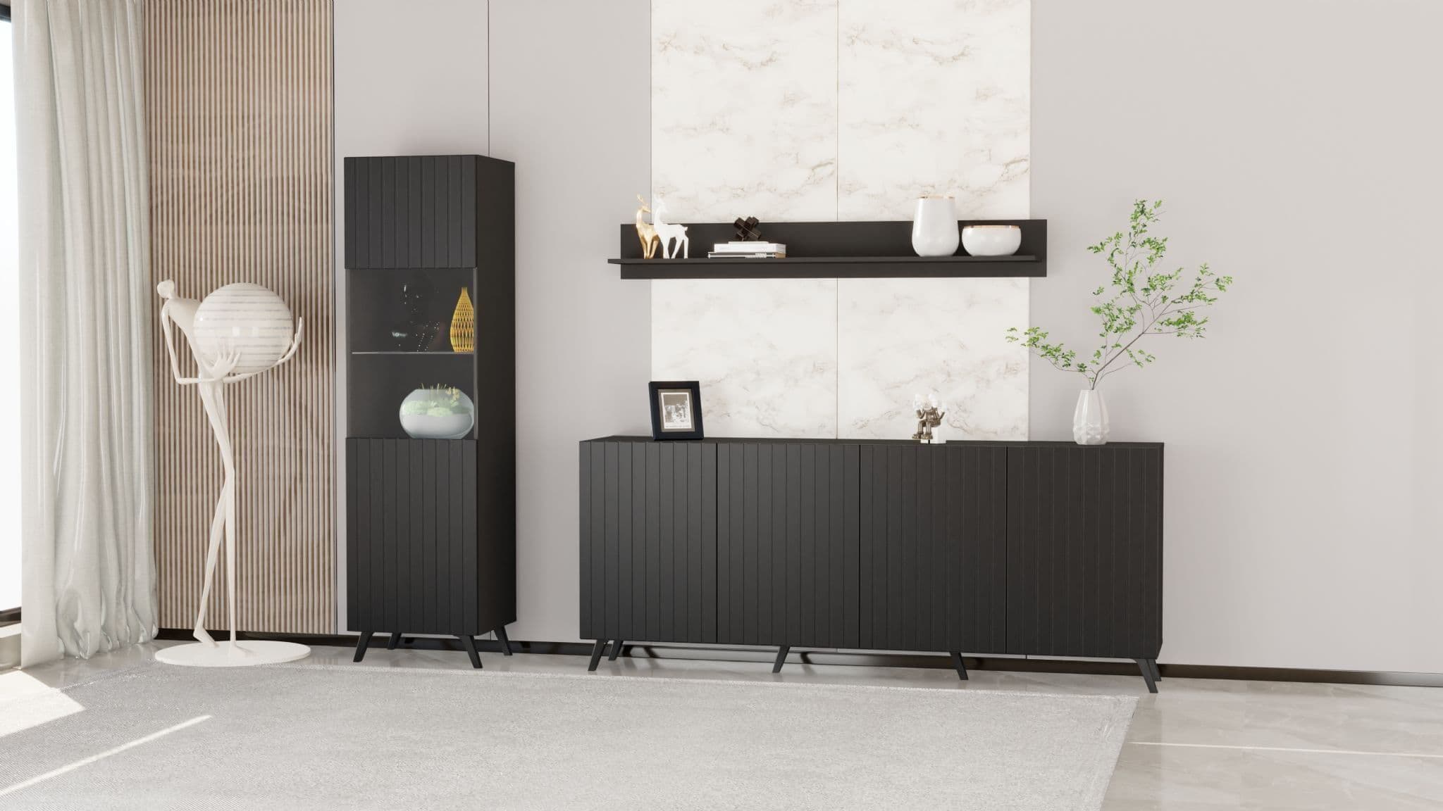 Atlantis Matte Black Tall Display Cabinet