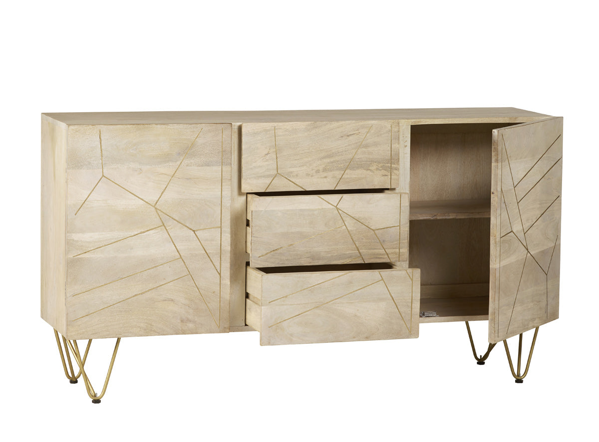 Light Gold Extra Large Sideboard 3 Drawers and 2 Doors