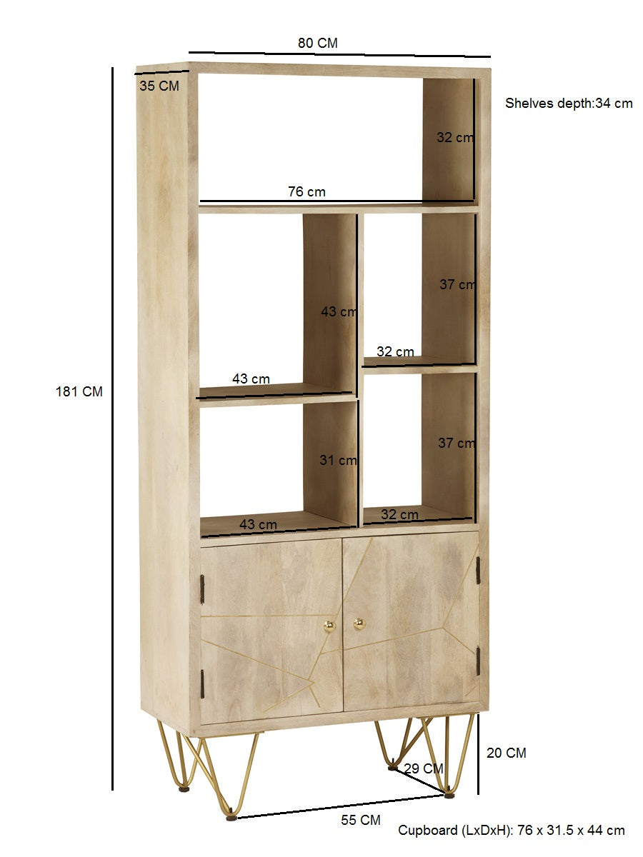 Light Gold Large Bookcase 2 Door — front product view
