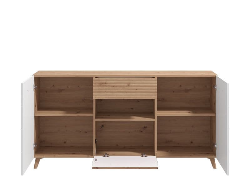 Bretanova Slatted Artisan Oak Effect And White Gloss Sideboard — alternate product view