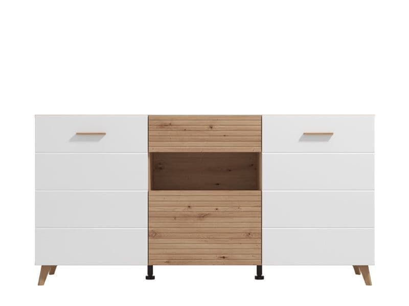 Bretanova Slatted Artisan Oak Effect And White Gloss Sideboard