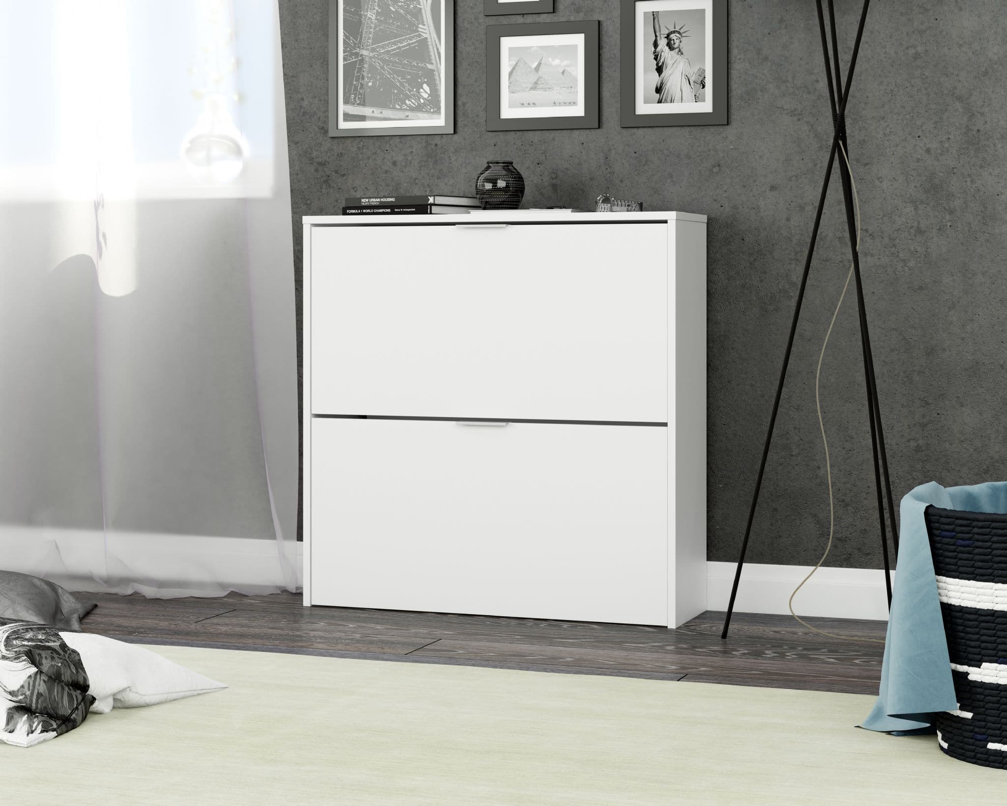 Brilo Matt White 2 Drawer Shoe Cabinet