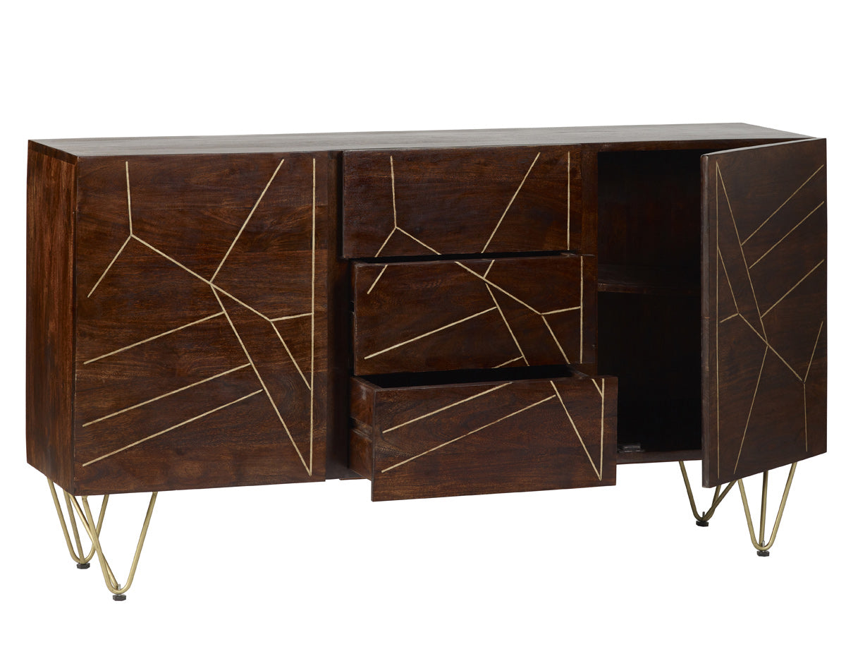 Dark Gold Extra Large Sideboard 3 Drawers and 2 Doors — alternate product view