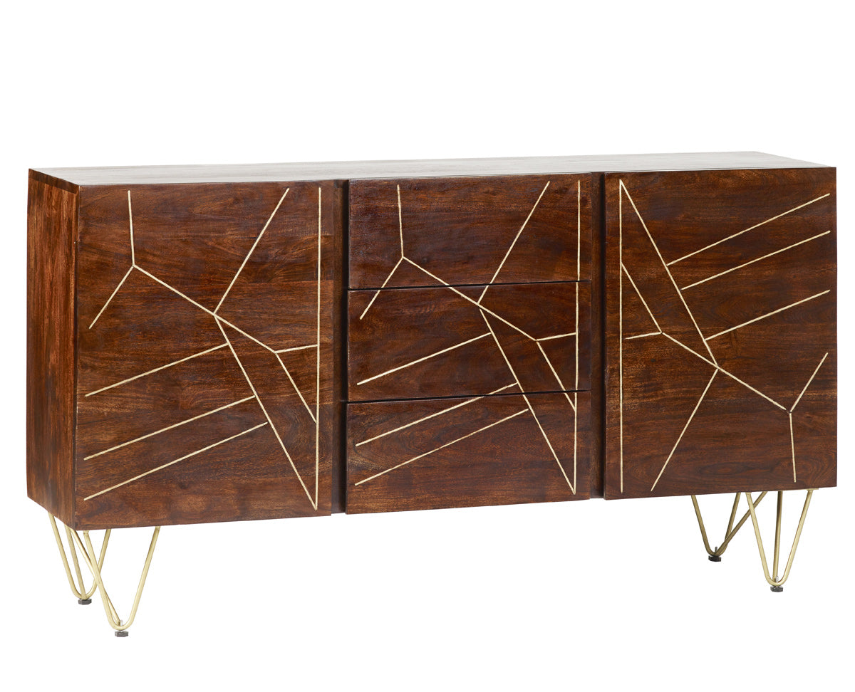 Dark Gold Extra Large Sideboard 3 Drawers and 2 Doors — angled product view