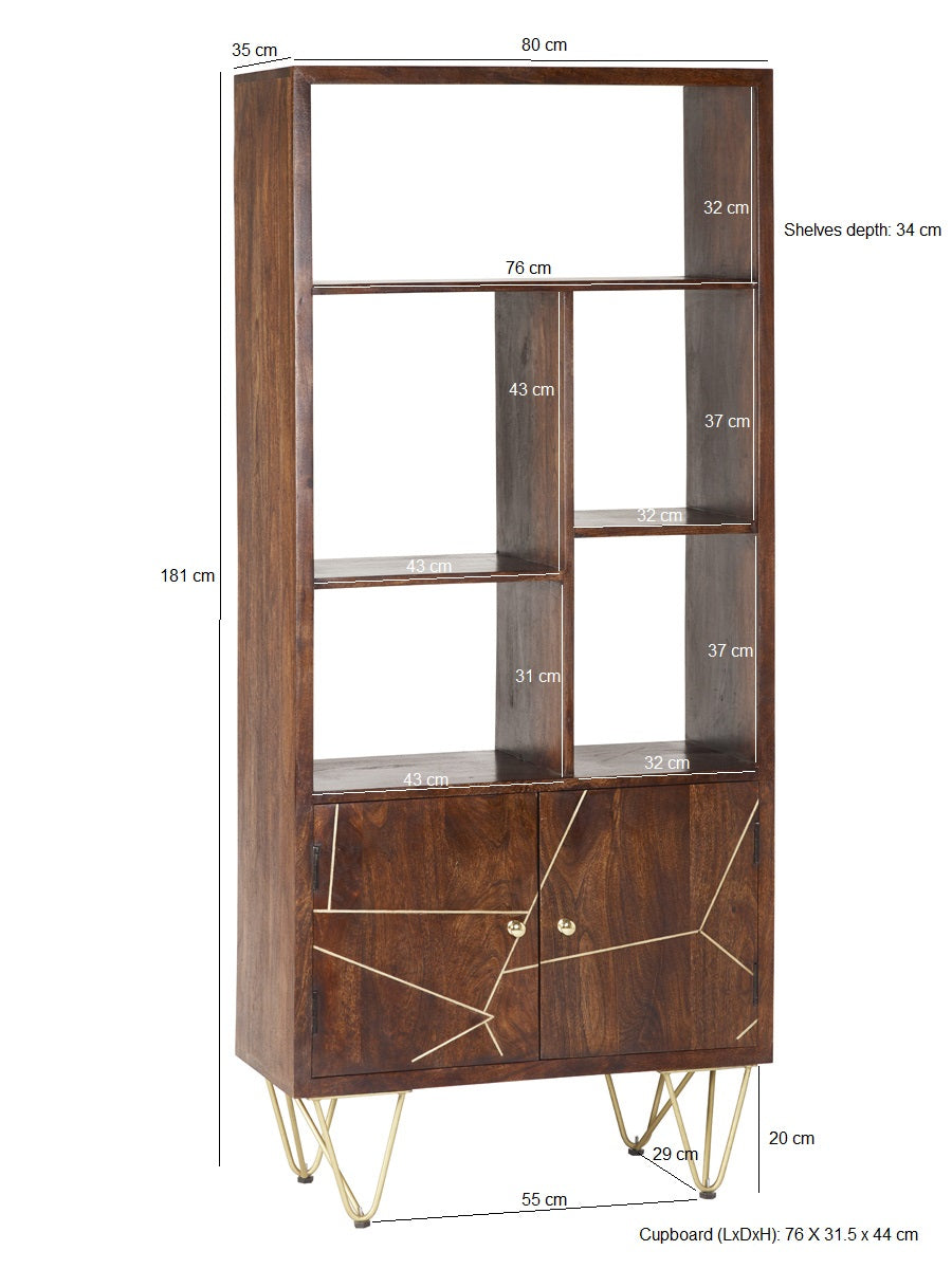 Dark Gold Large Bookcase 2 Door — side product view
