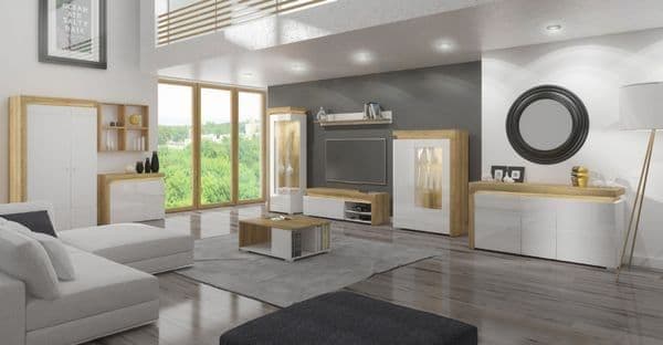 Cadillac Oak Effect And White Gloss 2 Door Wardrobe With LED Lights