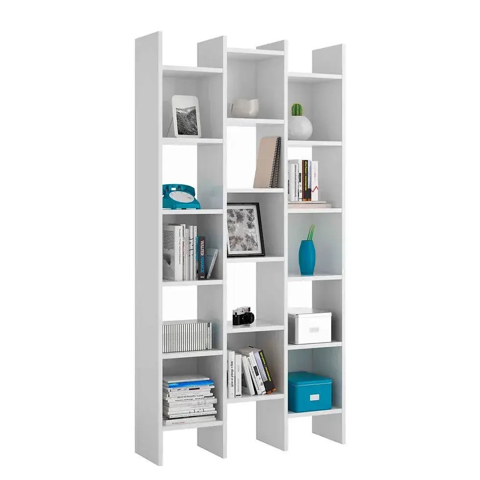 Cadiz White Gloss Triple Bookcase — side product view