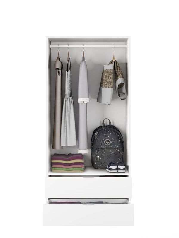 Cairo Arctic White Compact 2 Door 2 Drawer Space-Saving Wardrobe
