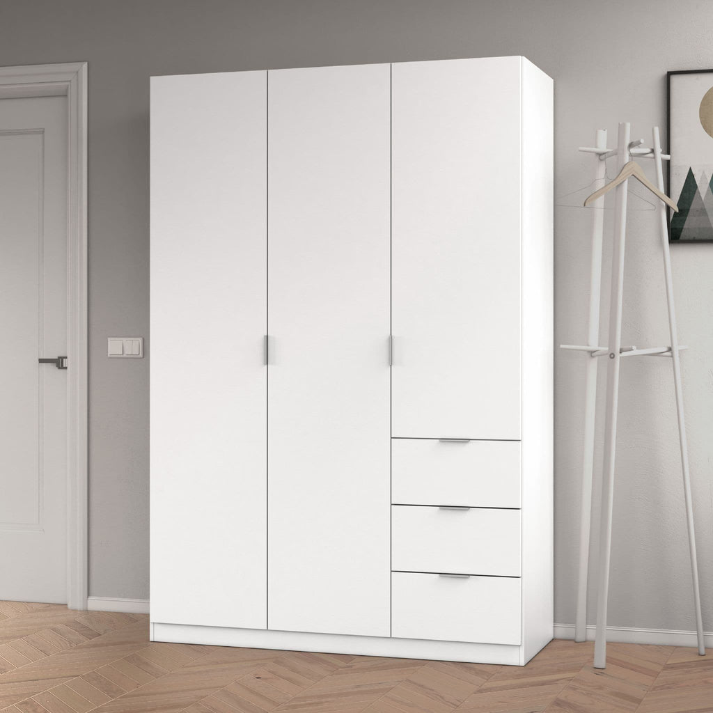 Cairo Arctic White Compact 3 Door 3 Drawer 135cm Wardrobe