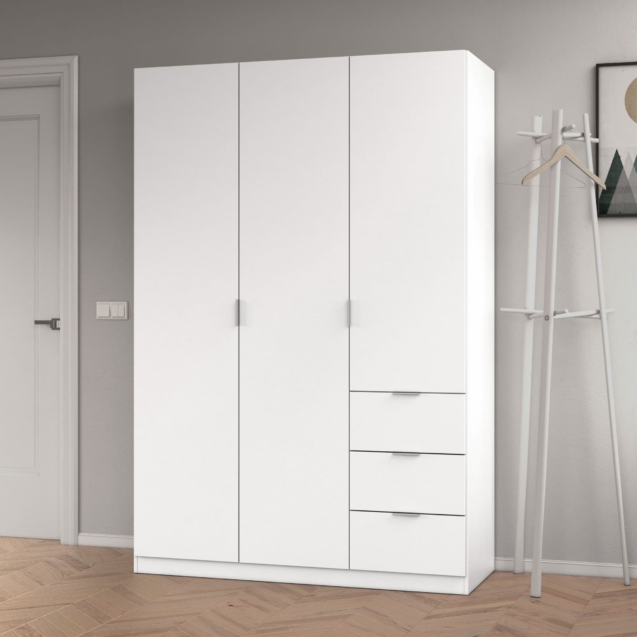 Cairo Arctic White Compact 3 Door 3 Drawer 135cm Wardrobe