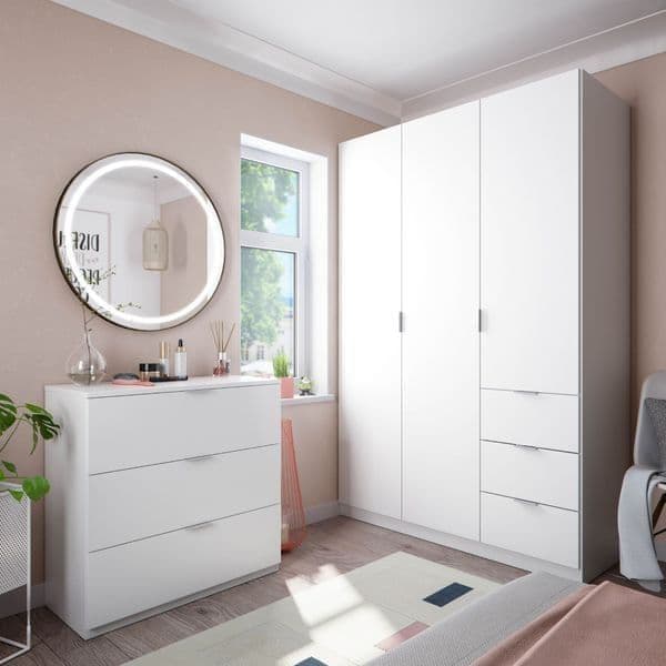 Cairo Arctic White Compact 3 Door 3 Drawer 135cm Wardrobe
