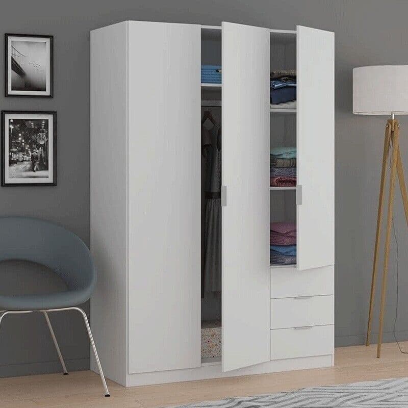 Cairo Arctic White Compact 3 Door 3 Drawer Space-Saving Wardrobe — main product view