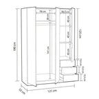 Cairo Arctic White Compact 3 Door 3 Drawer Space-Saving Wardrobe