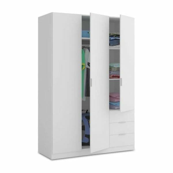 Cairo Arctic White Compact 3 Door 3 Drawer Space-Saving Wardrobe