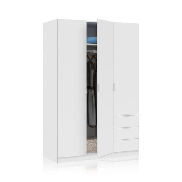 Cairo Arctic White Compact 3 Door 3 Drawer Space-Saving Wardrobe