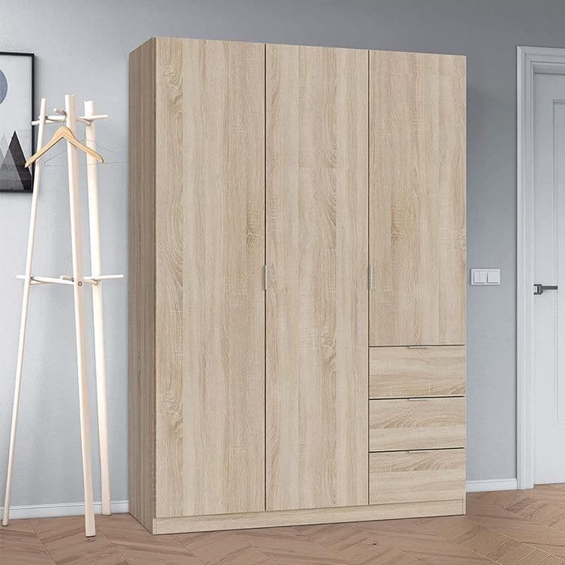 Cairo Oak Effect Compact 3 Door 3 Drawer 135cm Wardrobe