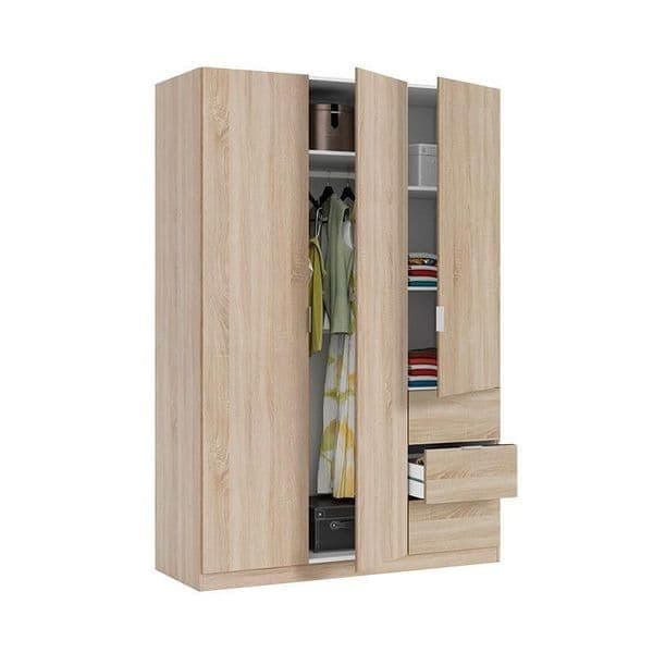 Cairo Oak Effect Compact 3 Door 3 Drawer 135cm Wardrobe