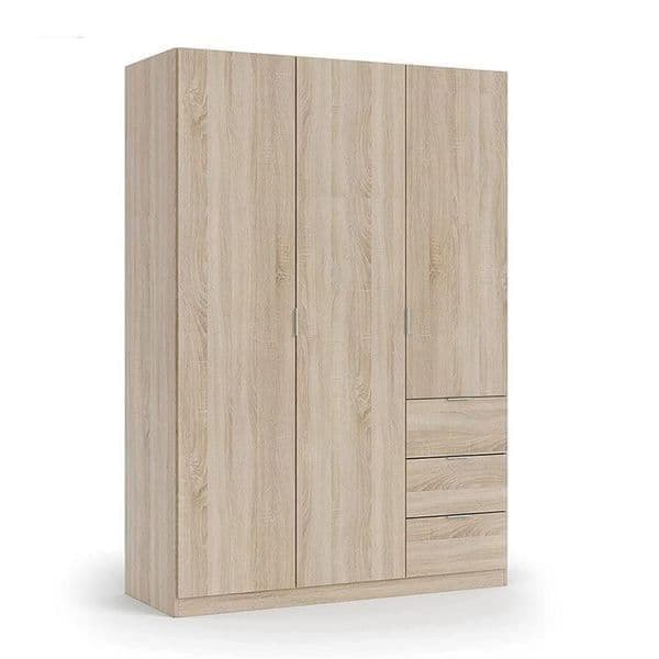 Cairo Oak Effect Compact 3 Door 3 Drawer 135cm Wardrobe