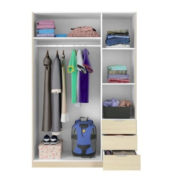 Cairo Oak Effect Compact 3 Door 3 Drawer Space-Saving Wardrobe
