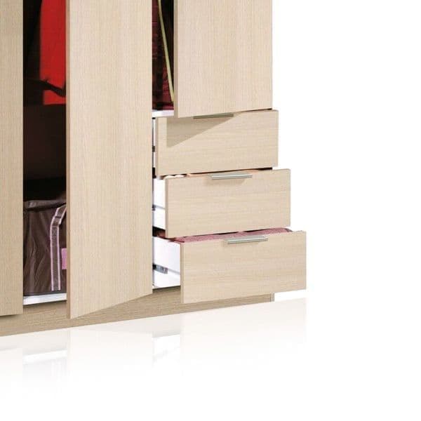 Cairo Oak Effect Compact 3 Door 3 Drawer Space-Saving Wardrobe — side product view
