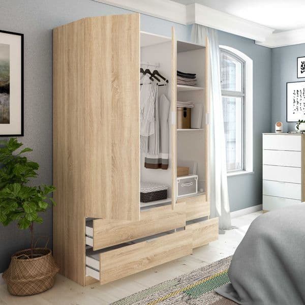 Cairo Oak Effect Compact 3 Door 4 Drawer 135cm Wardrobe
