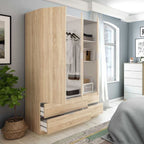 Cairo Oak Effect Compact 3 Door 4 Drawer 135cm Wardrobe